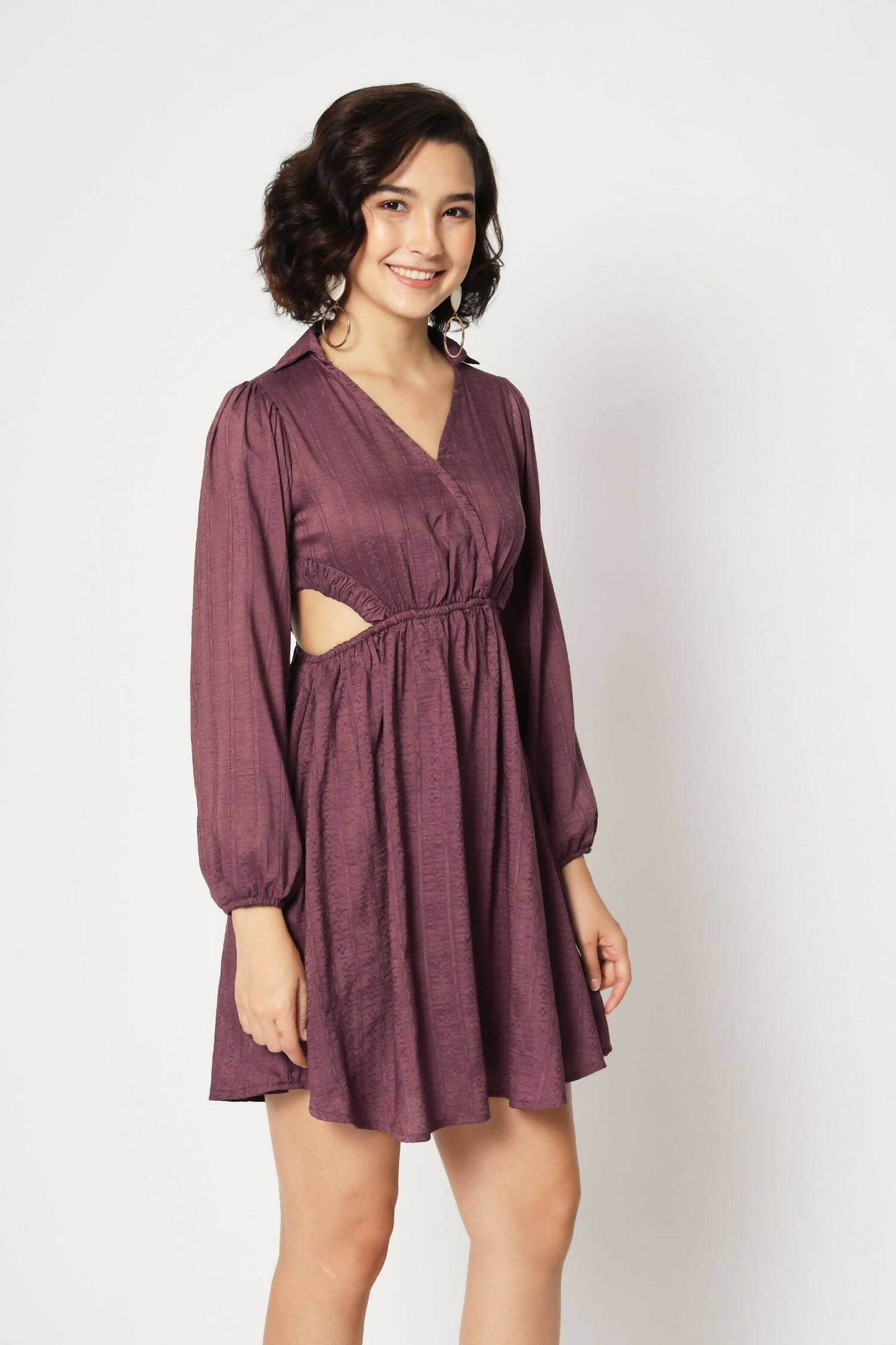 Wine Viscose Solid Flared Dress - Shivani - Distacart