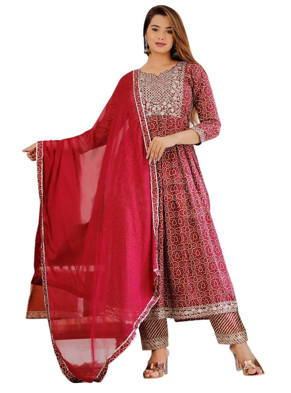 Vamika Sequence Work Rayon Maroon Party Wear/Casual Wear Kurta Set/Suit - Distacart