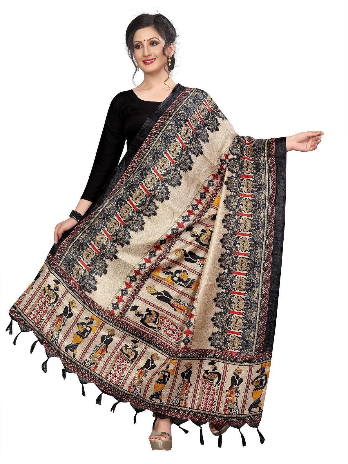 Vamika Black Latest Printed Khadi Bhagalpuri Dupatta