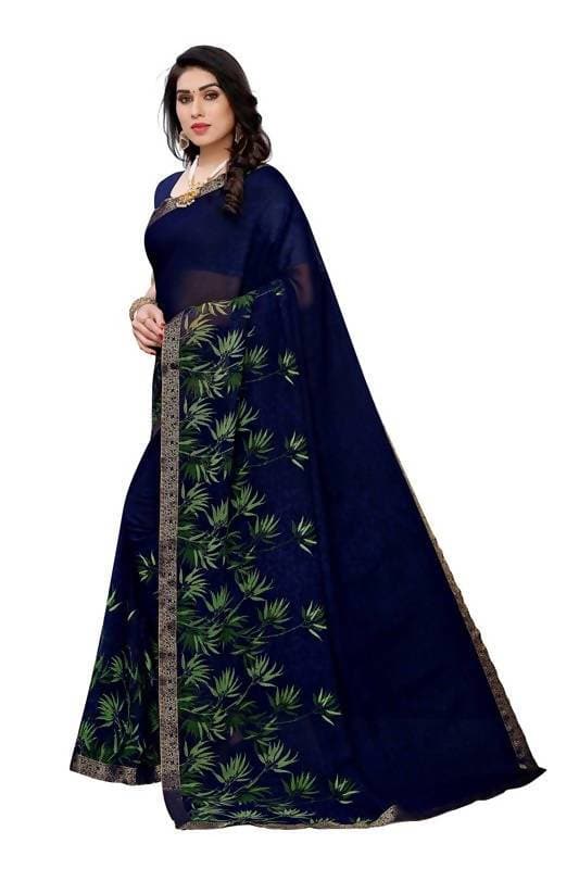 Vamika Navy Georgette Lace Work Saree (Prachi Navy)