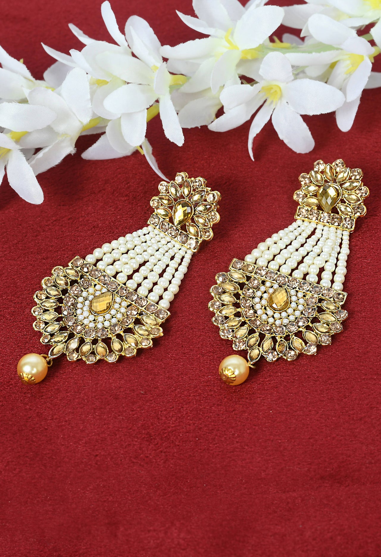 Mominos Fashion Johar Kamal Earrings With Kundan & Pearls Work - Distacart