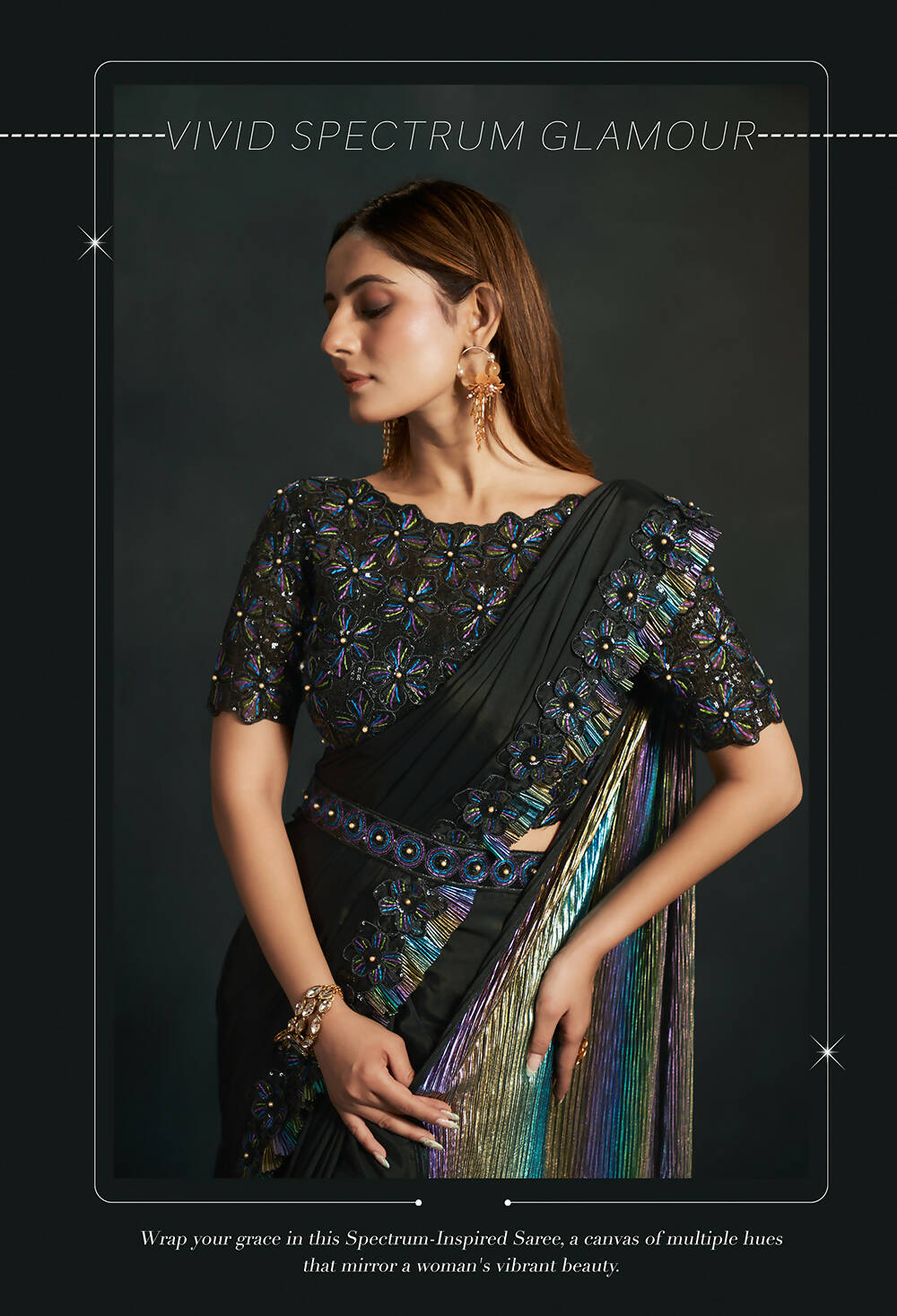 Black Silk Crepe Georgette Cord Sequence & Thread Embroidered & Moti Work Saree - Moh-Manthan Royal Enigma - Distacart