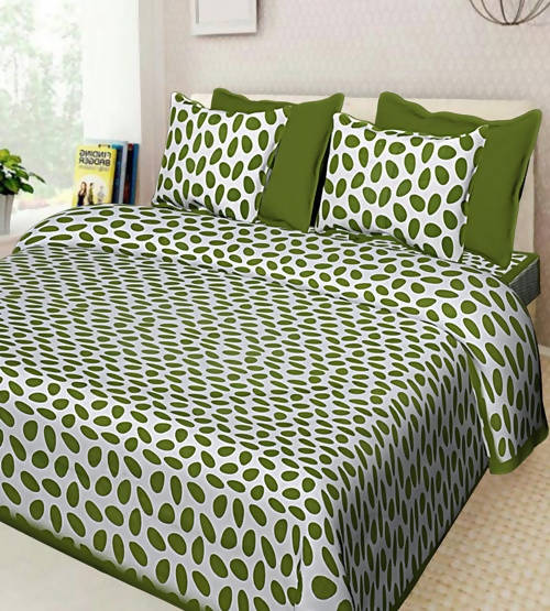 Vamika Printed Cotton Green & White Combination Bedsheet With Pillow Covers (LEOC_ANDA_G) - Distacart