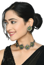 Thumbnail for Mominos Fashion Johar Kamal Oxidised Silver-Plated Peacock Wings Work Necklace Handicraft - Distacart