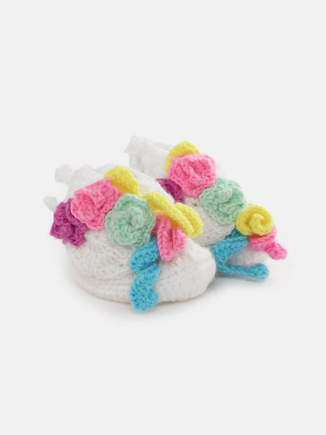 Chutput Kids Woollen Hand Knitted Flower Detailed Booties - White - Distacart