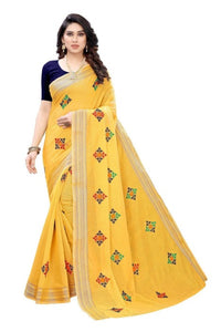 Thumbnail for Vamika Chanderi Cotton Embroidery Yellow Saree (Dixa Yellow)