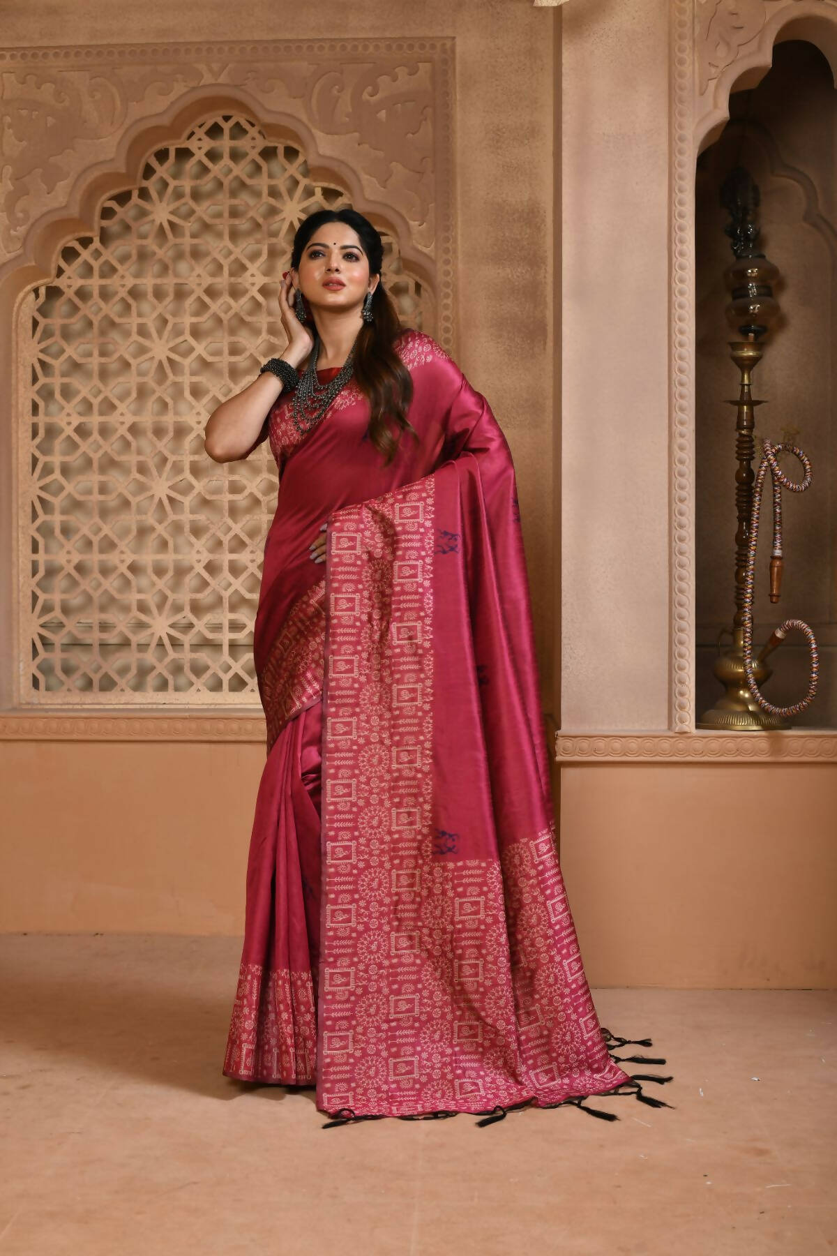 Vishnu Weaves Women's Pink Handloom Raw Silk Woven Border Saree with Unstitched Blouse - Distacart