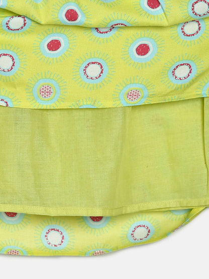 Manet Cotton String Tie Frock Printed - Green - Distacart