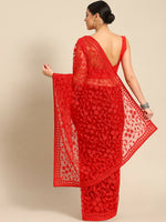 Thumbnail for Red Woven Design Net Saree with Blouse Piece - Kalamkari - Distacart