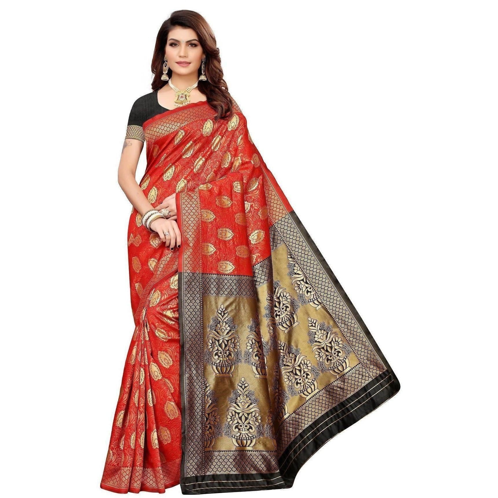 Vamika Banarasi Jaquard Red Weaving Saree (BANARASI 05)