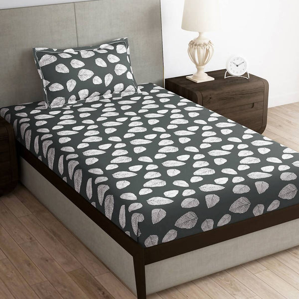 Story@home Arena Grey & White Floral Printed 180 TC Bedsheet & Pillow Covers - Distacart