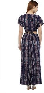Thumbnail for PAVONINE Navy Blue Color Printed Crop Top And Flared Palazzo Set For Girls & Women - Distacart