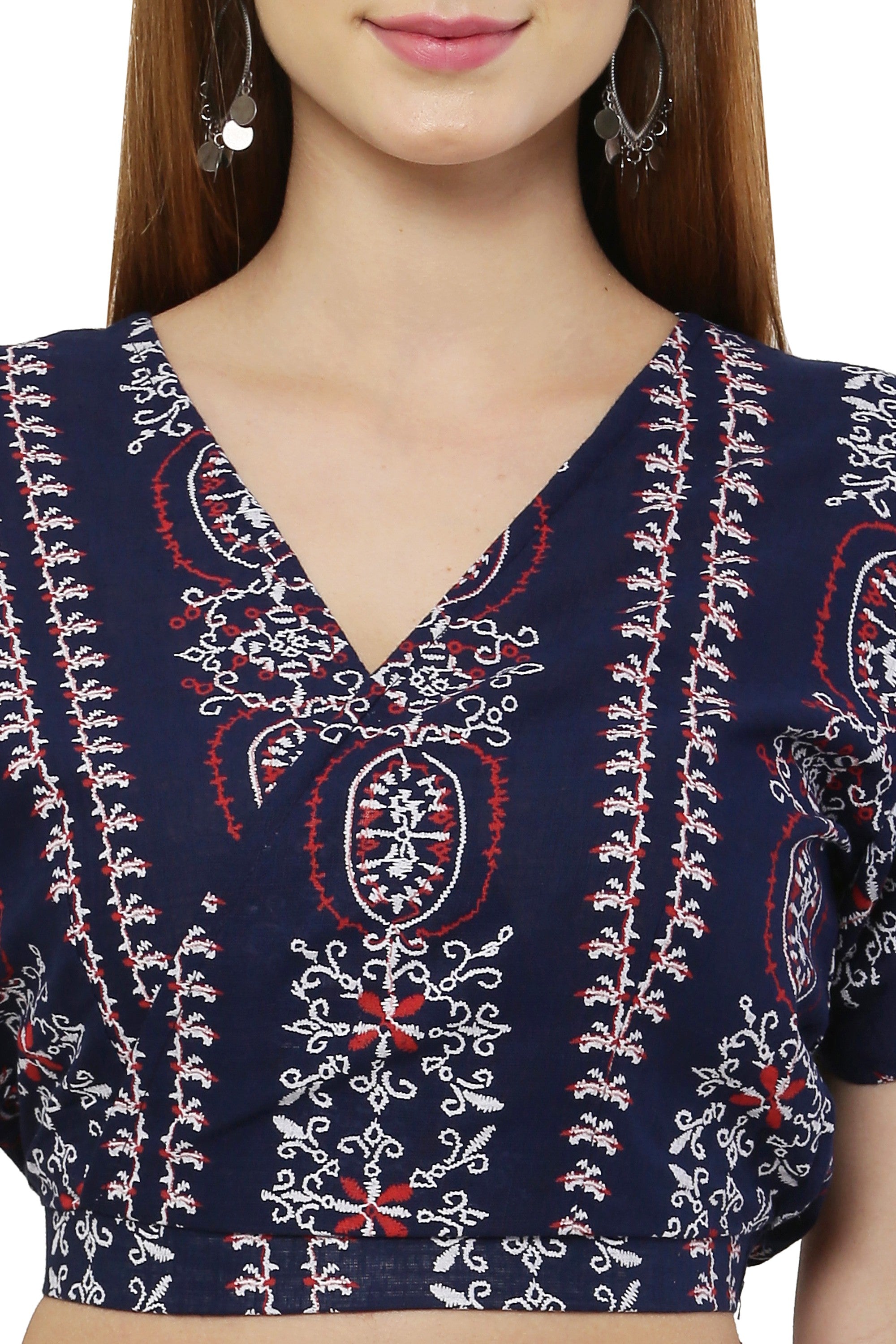 PAVONINE Navy Blue Color Printed Crop Top And Flared Palazzo Set For Girls & Women - Distacart