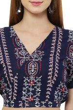 Thumbnail for PAVONINE Navy Blue Color Printed Crop Top And Flared Palazzo Set For Girls & Women - Distacart