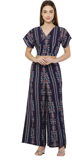 Thumbnail for PAVONINE Navy Blue Color Printed Crop Top And Flared Palazzo Set For Girls & Women - Distacart