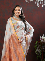 Thumbnail for Lorenvalley Fashion Grey Cotton with Woven Design Zari Weaving Saree - Distacart
