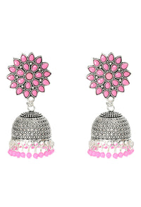 Thumbnail for Mominos Fashion Joharkamal Kundan work Jhumka with Baby Pink Beads - Distacart