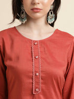 Thumbnail for Orange Chinon Silk Embroidered Straight Kurta with Trouser & Dupatta - Salimar - Distacart