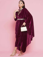 Thumbnail for Women Republic Burgundy Velvet Kurta With Attached Neckalace,Belt And Pant - Distacart