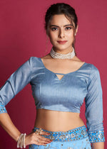 Thumbnail for Vamsee Blue & White Georgette Designer Saree - Distacart