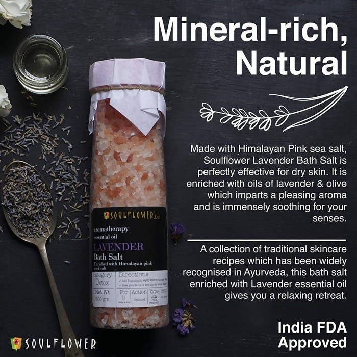 Soulflower Aromatherapy Essential Oil Lavender Bath Salt Enriched With Himalayan Pink Rock Salt - Distacart