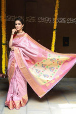 Thumbnail for Very Much Indian Silk Handloom Maharani Paithani In Rich Pearl Pink With Silver Zari Brocade - Distacart