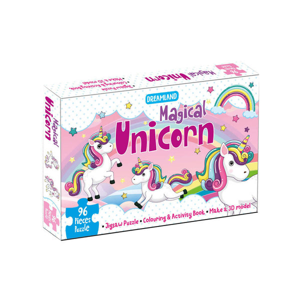 Dreamland Magical Unicorn Jigsaw Puzzle for Kids – 96 Pcs | With Colouring & Activity Book and 3D Model - Distacart