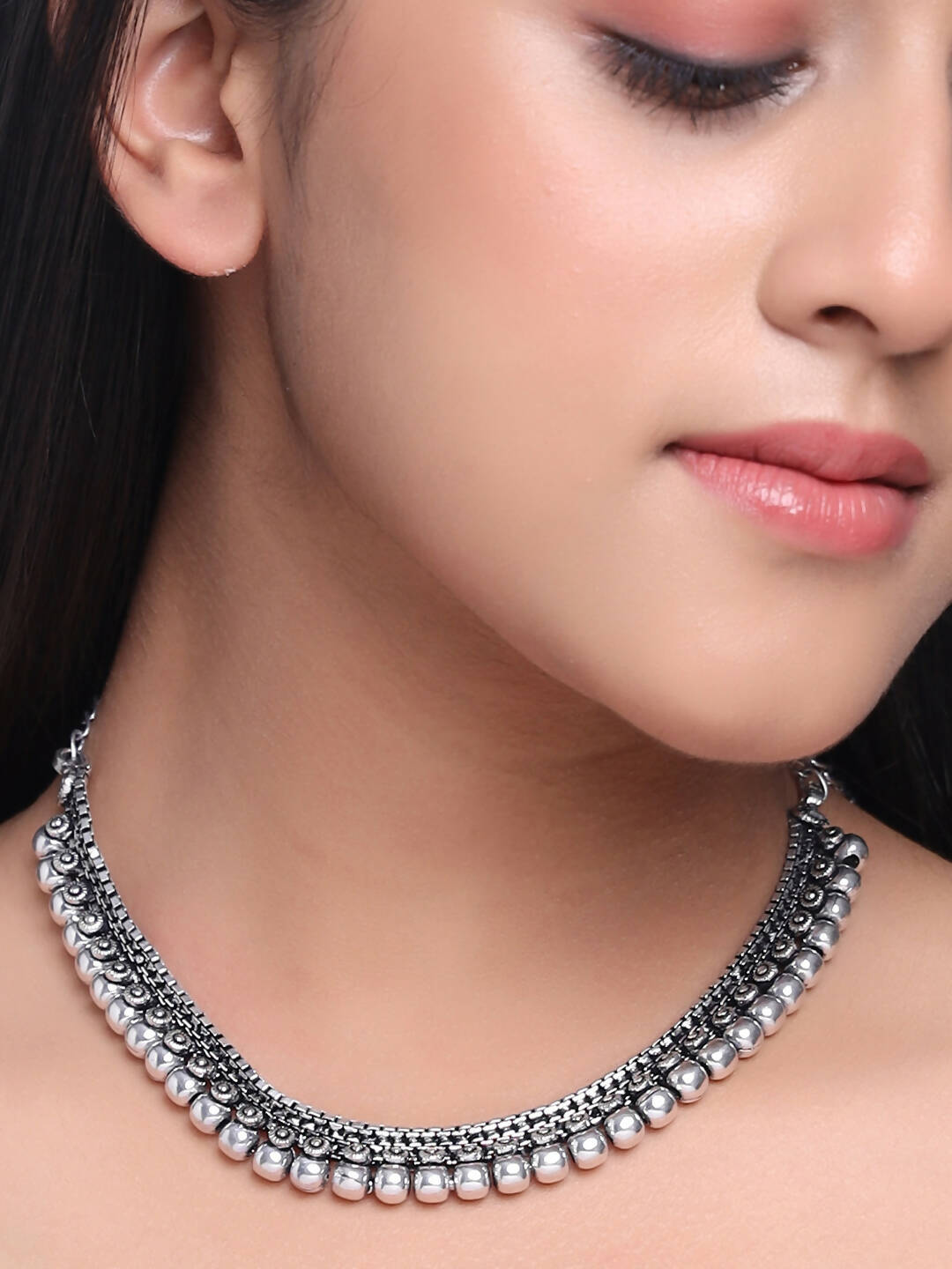 NVR Women Silver-Plated Oxidised Necklace - Distacart