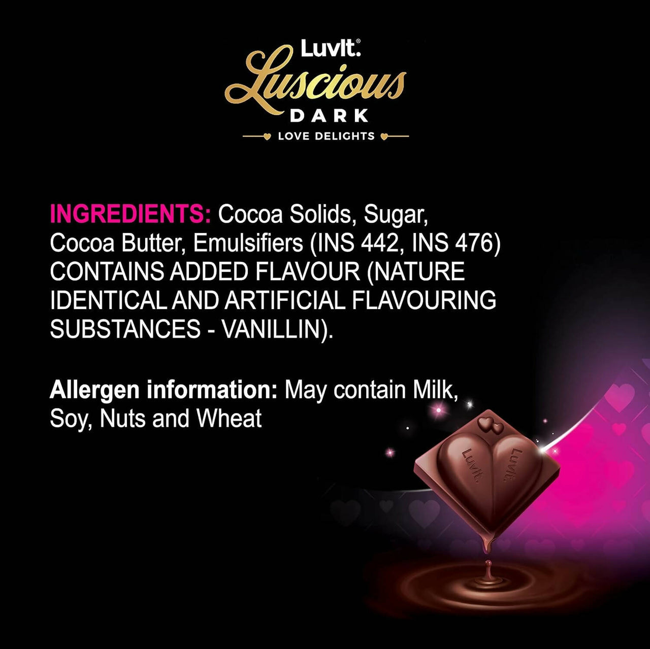 LuvIt Luscious Dark Love Delights - Heart Shaped Chocolate Bars - Distacart