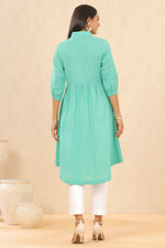 Thumbnail for Juniper Womens Blush Turquoise Cotton Slub Solid Mid Length Shirt Dress With Lace Detailing - Distacart