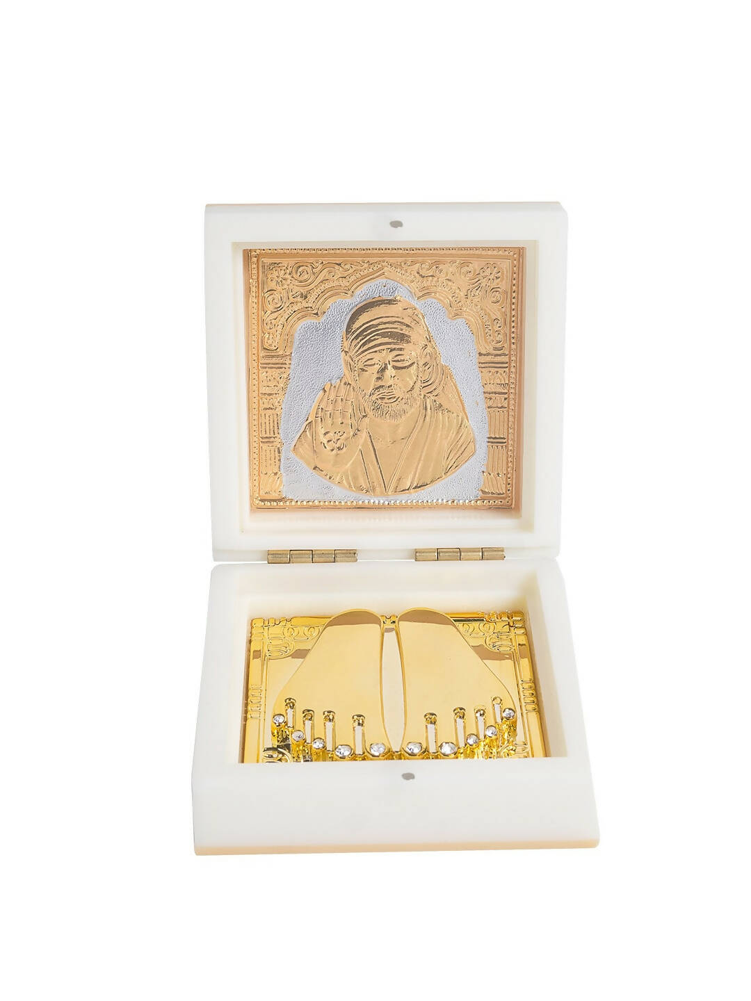 Golden Peacock White 24 Ct Gold Polished White SaiBaba Wood Prayer Box - Distacart