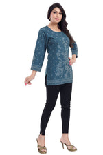 Thumbnail for Snehal Creations Graceful Gray Faux Crepe Short Kurti Tunic Top