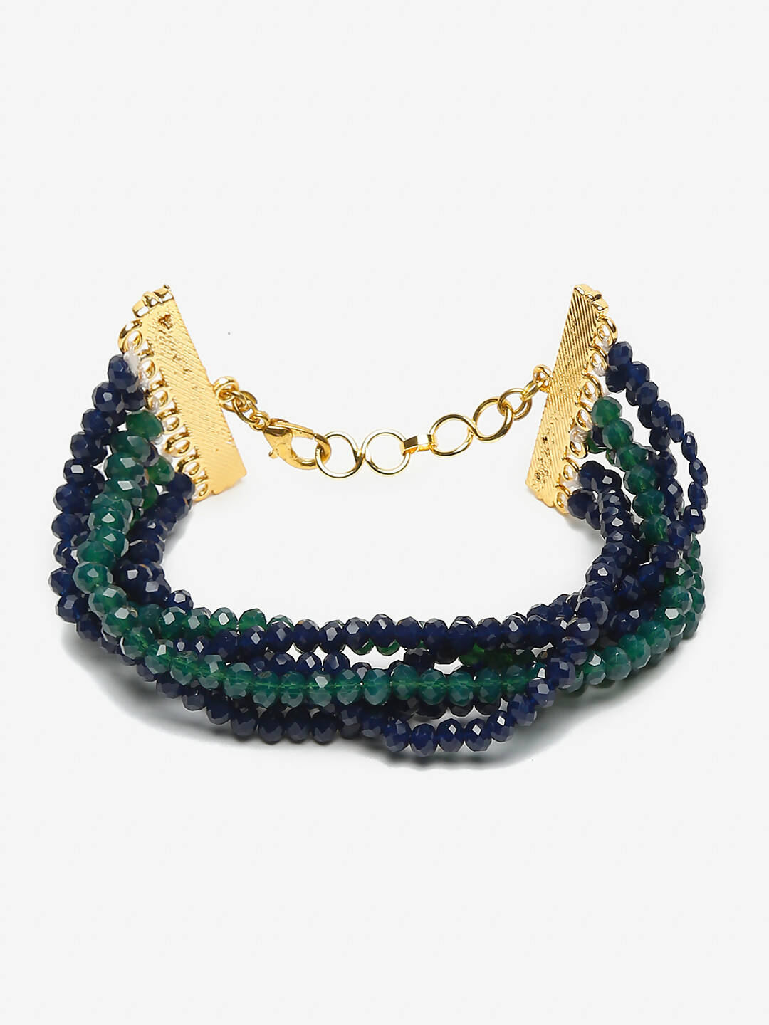 Women's Gold-Toned, Navy Blue Green Onyx Gold-Plated Multistrand Bracelet - Ruby Raang - Distacart