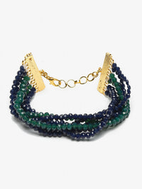 Thumbnail for Women's Gold-Toned, Navy Blue Green Onyx Gold-Plated Multistrand Bracelet - Ruby Raang - Distacart
