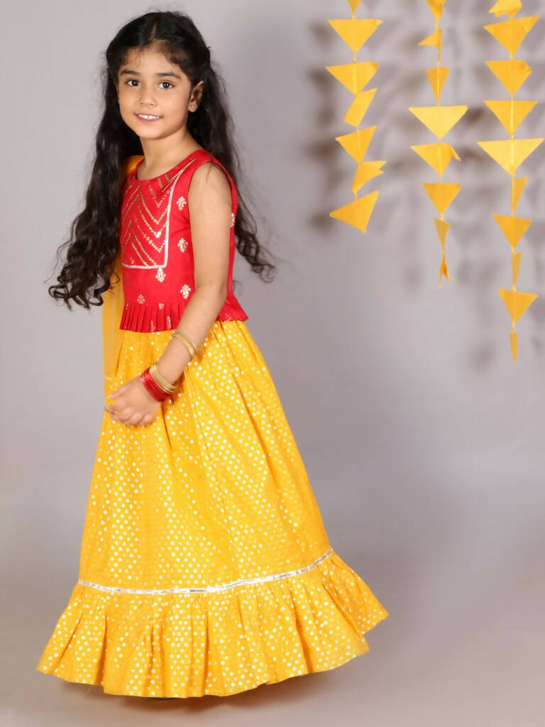 Lil Drama Girls Ghaghra Choli With Dupatta Set - Red - Distacart