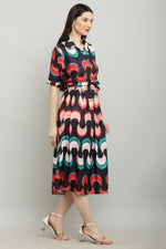 Thumbnail for PAVONINE Zig-Zag Multi-Colors Printed Crepe Fabric Black Dress For Women - Distacart