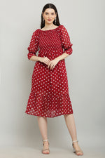 Thumbnail for PAVONINE Polka Dots Body Kansai Maroon Dress For Women - Distacart