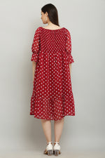 Thumbnail for PAVONINE Polka Dots Body Kansai Maroon Dress For Women - Distacart