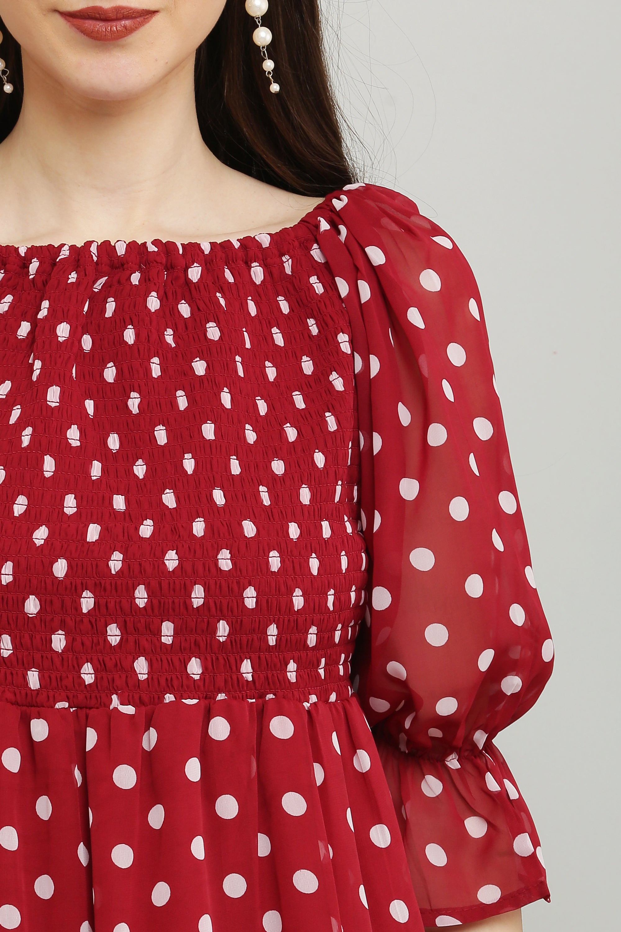 PAVONINE Polka Dots Body Kansai Maroon Dress For Women - Distacart