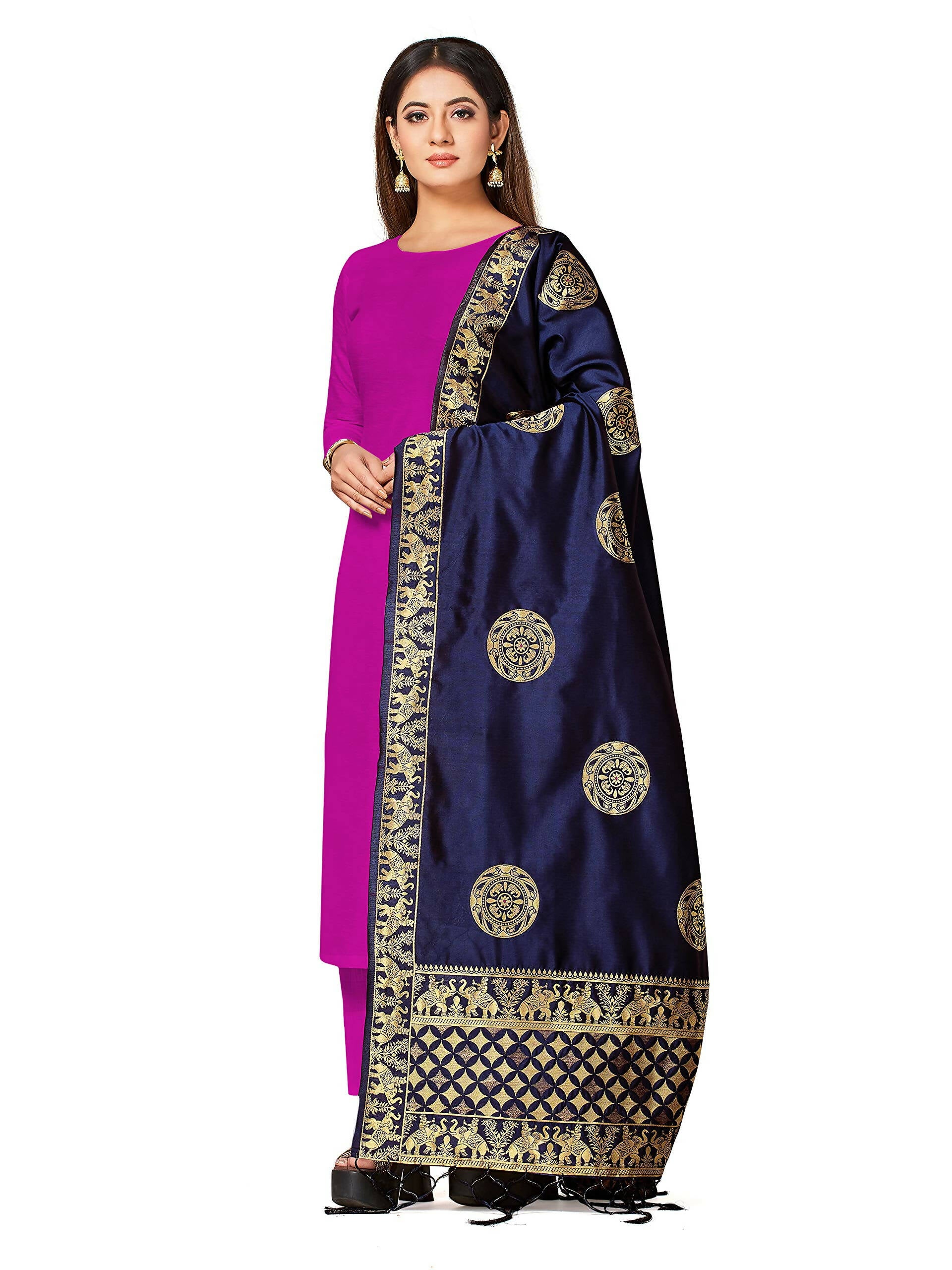 Mimosa Women's Banarasi Art Silk Navy Dupatta - Distacart