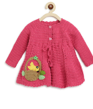 ChutPut Hand knitted Crochet Floral Basket Wool Dress For Baby Girls - Pink - Distacart