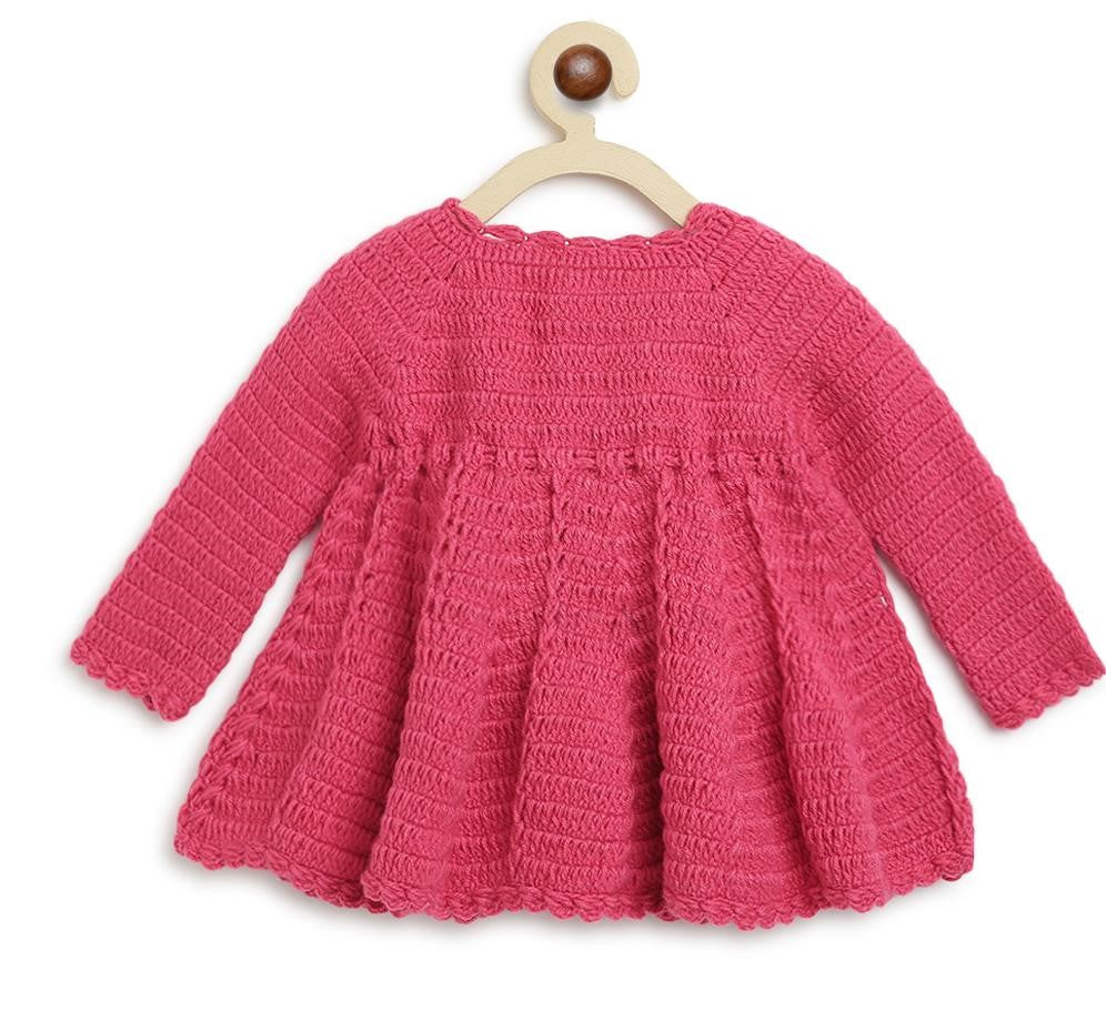 ChutPut Hand knitted Crochet Floral Basket Wool Dress For Baby Girls - Pink - Distacart