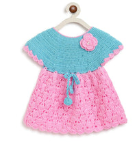 Thumbnail for ChutPut Hand knitted Crochet BubbleGum Wool Dress For Baby Girls - Pink - Distacart