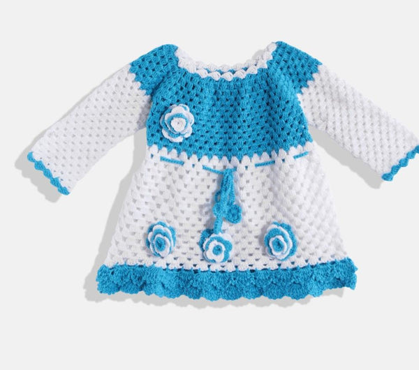 ChutPut Hand knitted Crochet AquaWool Dress For Baby Girls - Blue - Distacart