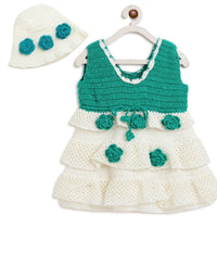 Thumbnail for ChutPut Hand knitted Crochet Floral Evening Dress For Baby Girls - Cream - Distacart