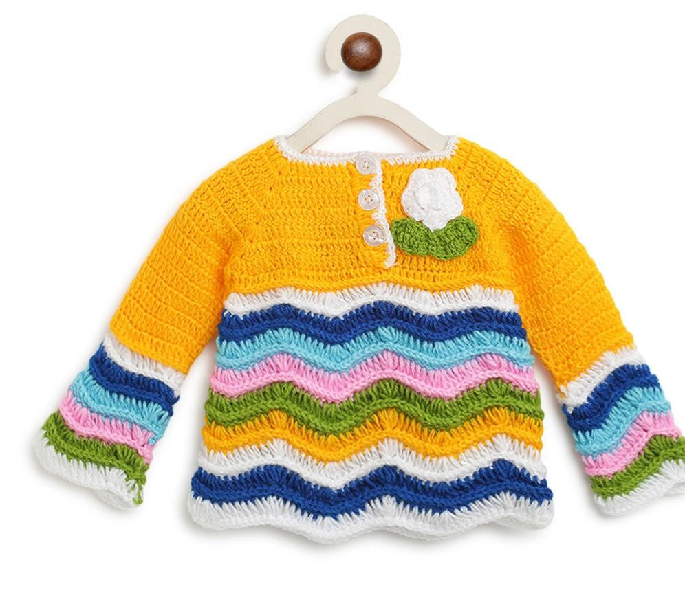 ChutPut Hand knitted Crochet Arcade Wool Dress For Baby Girls - Yellow - Distacart