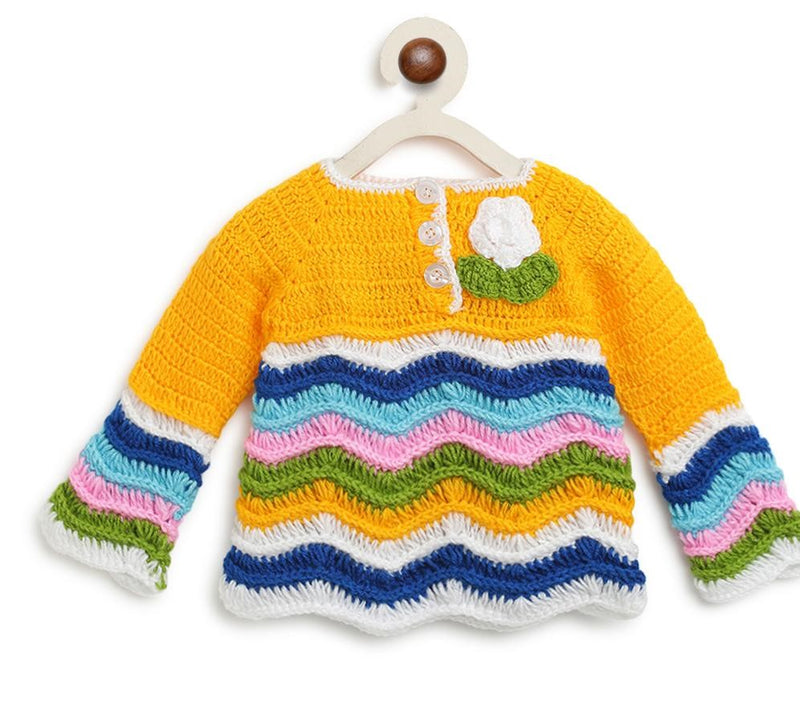 ChutPut Hand knitted Crochet Arcade Wool Dress For Baby Girls - Yellow - Distacart