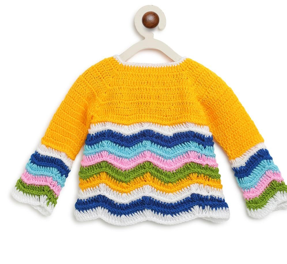 ChutPut Hand knitted Crochet Arcade Wool Dress For Baby Girls - Yellow - Distacart