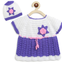 Thumbnail for ChutPut Hand knitted Crochet Cute Wool Dress For Baby Girls - Purple - Distacart