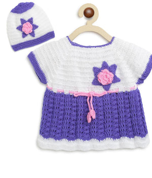 ChutPut Hand knitted Crochet Cute Wool Dress For Baby Girls - Purple - Distacart